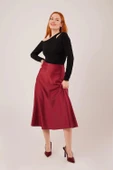 Çan Kesim Midi Bordo Saten Etek - 1
