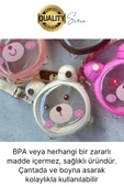 Sevimli Ayıcıklı Çocuk Suluğu Çift Kapaklı Pipetli Boyun Askılı Su Matarası Şişesi Beyaz Sticker - 5