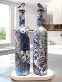 Mavi-beyaz Renkli Seramik ve Porselen Motifli Vintage Yağdanlık Set, Sosluk, Sirkelik - 6