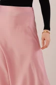 Çan Kesim Midi Pembe Saten Etek - 4