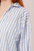 Çizgili Rahat Kesim Mavi Gömlek - 4