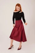 Çan Kesim Midi Bordo Saten Etek - 3