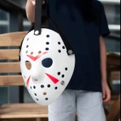 Beyaz Renk Kırmızı Çizgili Tam Yüz Hokey Jason Maskesi Hannibal Maskesi - 7