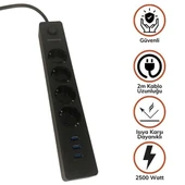 heyf HEYF® Termak Akım Korumalı 4 Priz 3 USB Girişli Uzatma Kablosu Güç&Şarj - 1