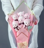 Sole Sevgiliye Özel Pembe Konsept Romantik Peluş Ayıcık Buketi thumbnail 2