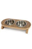 Ahşap Kedi Köpek Eğimli Su Mama Kabı Çelik Kase 18 mm Mdf - 1