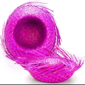 Tropikal Parti Pembe Fuşya Hasır Hawaii Şapkası 13x36 Cm - 3