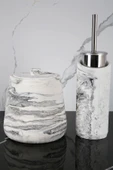 4 Parça Mermer Desenli Beton Banyo Wc Seti Tuvalet Fırçası Çöp Kovası 4 Litre - 1