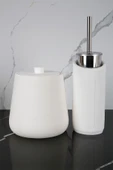 4 Parça Mermer Desenli Beton Banyo Wc Seti Tuvalet Fırçası Çöp Kovası 4 Litre - 1