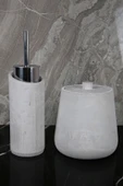11 Parça Mermer Desenli Beton Banyo Seti Katı Sıvı Sabunluk Diş Fırçalık Çöp Kovası Mumluk Tepsi - 3