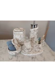 10 Parça Mermer Desenli Beton Banyo Seti Katı Sıvı Sabun Çöp Kovası Tuvalet Fırçası Tepsi Tütsülük - 6