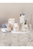 10 Parça Mermer Desenli Beton Banyo Seti Katı Sıvı Sabun Çöp Kovası Tuvalet Fırçası Tepsi Tütsülük - 4