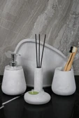 11 Parça Mermer Desenli Beton Banyo Seti Katı Sıvı Sabunluk Diş Fırçalık Çöp Kovası Mumluk Tepsi - 2