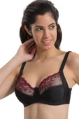 BORDO SİYAH MI Emay 136 B Balenli Toparlayıcı Dantelli Sütyen - 1
