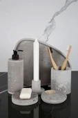6 Parça Mermer Desenli Beton Banyo Seti Katı Ve Sıvı Sabunluk Mumluk Tütsülük Diş Fırçalığı - 2