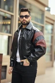 ERKEK BAHARLIK OVERSIZE KOL GARNİLİ DERİ CEKET - 6