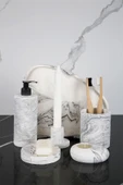 6 Parça Mermer Desenli Beton Banyo Seti Katı Ve Sıvı Sabunluk Mumluk Tütsülük Diş Fırçalığı thumbnail 2