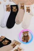 4 Çift Teddy Bear Tüylü Kolej Çorap - 2