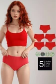 Yüksek Bel Pamuklu 5'Li Paket Bato Külot Kırmızı - 1
