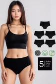 Yüksek Bel Pamuklu 5'Li Paket Bato Külot Siyah - 1