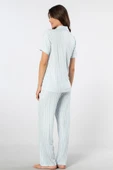 Türen Çizgili Kısa Kollu Gömlek Yaka Pijama Takımı 3355/Mavi - 4