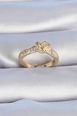Pirinç Gold Renk Zirkon Taşlı Düğüm Model Kadın Yüzük - TJ-BYK3344 - 1