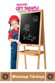 Kalem Silgi Tebeşir Çift Taraflı Manyetik Kara Tahta Tasarım Ayaklı Ahşap YAZI TAHTASI 110 X 45 Cm - 2