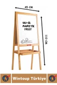Kalem Silgi Tebeşir Çift Taraflı Manyetik Kara Tahta Tasarım Ayaklı Ahşap YAZI TAHTASI 110 X 45 Cm - 4