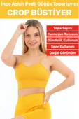 Göğüs Toparlayıcı Sarkma Önleyen Gündelik Spor Kullanım Şık İnce Askılı Pedli Çizgili Crop Büstiyer - 1