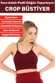 Göğüs Toparlayıcı Sarkma Önleyen Gündelik Spor Kullanım Şık İnce Askılı Pedli Çizgili Crop Büstiyer - 1