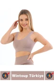 Göğüs Toparlayıcı Sarkma Önleyen Gündelik Spor Kullanım Şık Kalın Askılı Fitilli Crop Büstiyer - 2