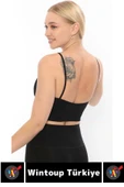 Göğüs Toparlayıcı Sarkma Önleyen Gündelik Spor Kullanım Şık İnce Askılı Pedli Çizgili Crop Büstiyer - 4