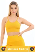 Göğüs Toparlayıcı Sarkma Önleyen Gündelik Spor Kullanım Şık İnce Askılı Pedli Çizgili Crop Büstiyer - 2