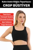 Göğüs Toparlayıcı Sarkma Önleyen Gündelik Spor Kullanım Şık Kalın Askılı Çizgili Crop Büstiyer - 1