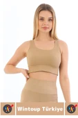 Göğüs Toparlayıcı Sarkma Önleyen Gündelik Spor Kullanım Şık Kalın Askılı Çizgili Crop Büstiyer - 2