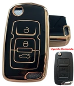 Geely Emgrand Uyumlu Nano Anahtar Kılıfı Kumanda Kılıfı Oto Anahtarlık Siyah Gold thumbnail 1