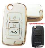 Geely Emgrand Uyumlu Nano Anahtar Kılıfı Kumanda Kılıfı Oto Anahtarlık Beyaz Gold thumbnail 1