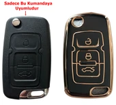 Geely Emgrand Uyumlu Nano Anahtar Kılıfı Kumanda Kılıfı Oto Anahtarlık Siyah Gold thumbnail 4