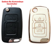 Geely Emgrand Uyumlu Nano Anahtar Kılıfı Kumanda Kılıfı Oto Anahtarlık Beyaz Gold thumbnail 4