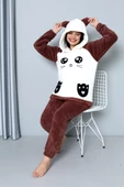 Nisanca Desenli Tam Peluş Kışlık Yılbaşı Kadın Pijama Takımı - 7