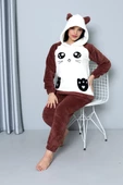 Nisanca Desenli Tam Peluş Kışlık Yılbaşı Kadın Pijama Takımı - 12
