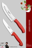LAZBİSA Gold Serisi Mutfak Bıçak Seti Et Ekmek Sebze Şef Bıçağı Kanallı 2 Li Set (MFT-865) - 1