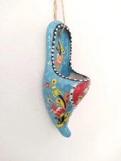 1 Adet Seramik Çini Çarık Askılı Duvar Süsü Kalemlik Mavi - 1