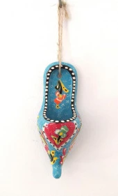 1 Adet Seramik Çini Çarık Askılı Duvar Süsü Kalemlik Mavi - 8