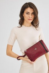 Kadın Basic Clutch Çanta Monogram Desenli Şeritli Bordo Siyah (4006B) 214012 - 2