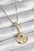316L Çelik Gold Renk Zirkon Taşlı Yıldız Model Kadın Kolye - TJ-BKO9518 - 1