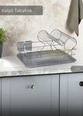 2 Katlı Bulaşıklık Tezgah Üstü Tabaklık BPA FREE Bulaşık Sepeti Kalpli Gri - 1