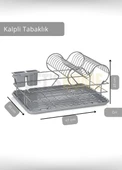 2 Katlı Bulaşıklık Tezgah Üstü Tabaklık BPA FREE Bulaşık Sepeti Kalpli Gri - 2