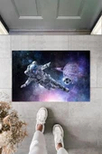 P Parla Dekoratif Dijital Galaxy Astronot Mavi Kapı Paspası Dış Mekan Paspas K-2119 - 1