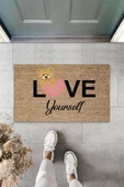 P Parla Bej Kapı Önü Paspası Love Yourself Ayıcık Desen  K-3327 - 1